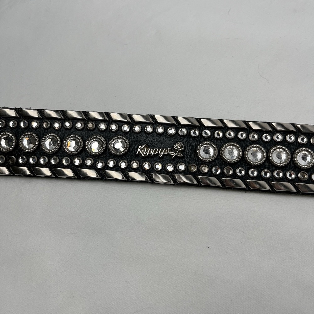 Kippy's Vintage Custom 1.5" Bezel Swarovski Crystals Leather Belt Silver Size 32 - Picture 4 of 10